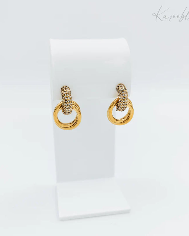 18K Gold Plated Pavé CZ Ring-Drop Studs
