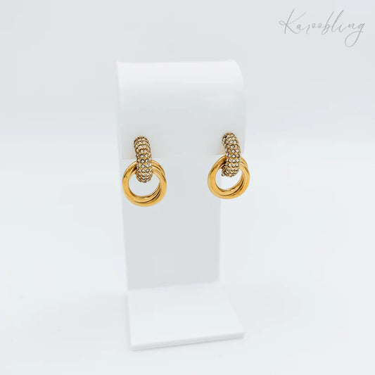 18K Gold Plated Pavé CZ Ring-Drop Studs