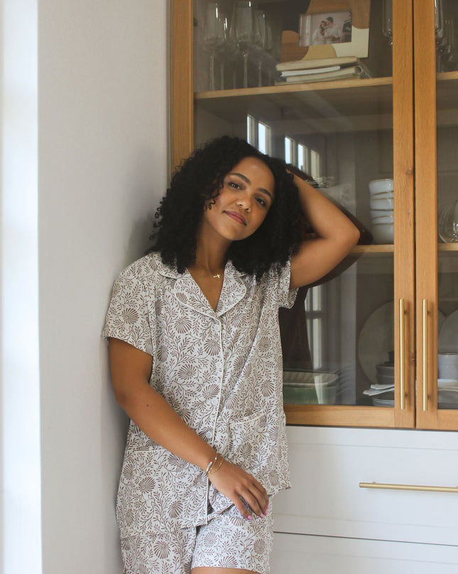 White and Brown Short Pjs Set