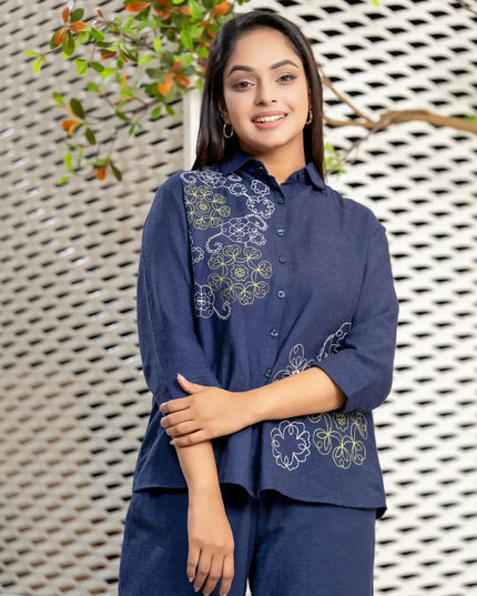 Embroidery Pants and Blouse  Set