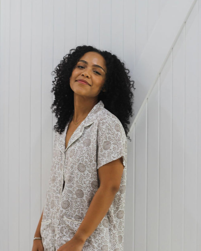 White and Brown Short Pjs Set