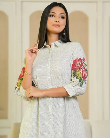 Rose Embroidery Shirt Dress