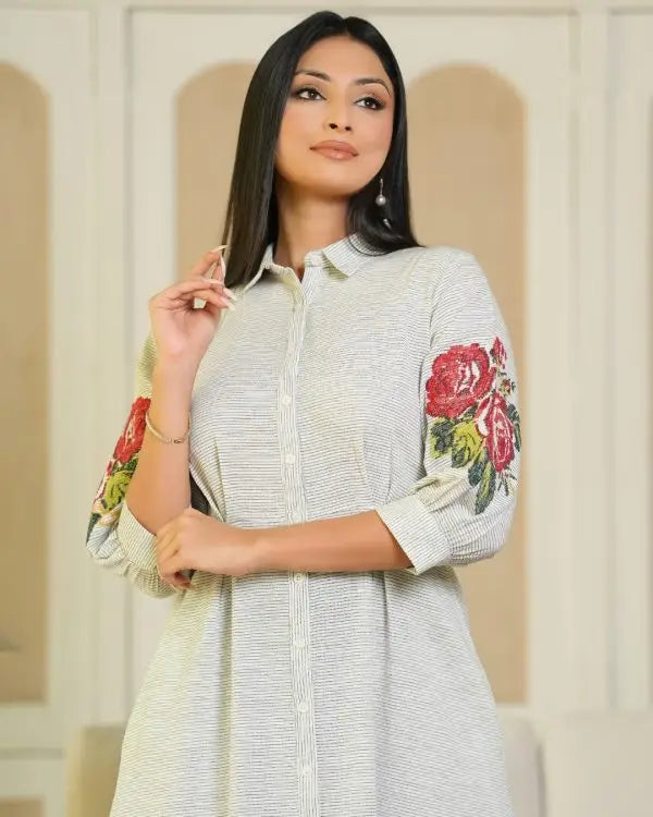 Rose Embroidery Shirt Dress