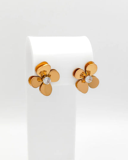 18K Gold Plated 3D Floral CZ Stud Earrings