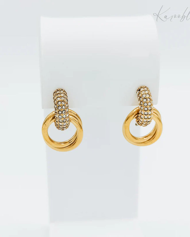 18K Gold Plated Pavé CZ Ring-Drop Studs