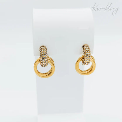 18K Gold Plated Pavé CZ Ring-Drop Studs