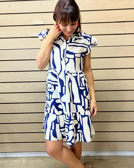 Linda Dress Navy and White