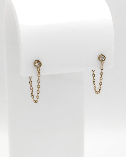 Bezel CZ Chain Loop Stud Earrings