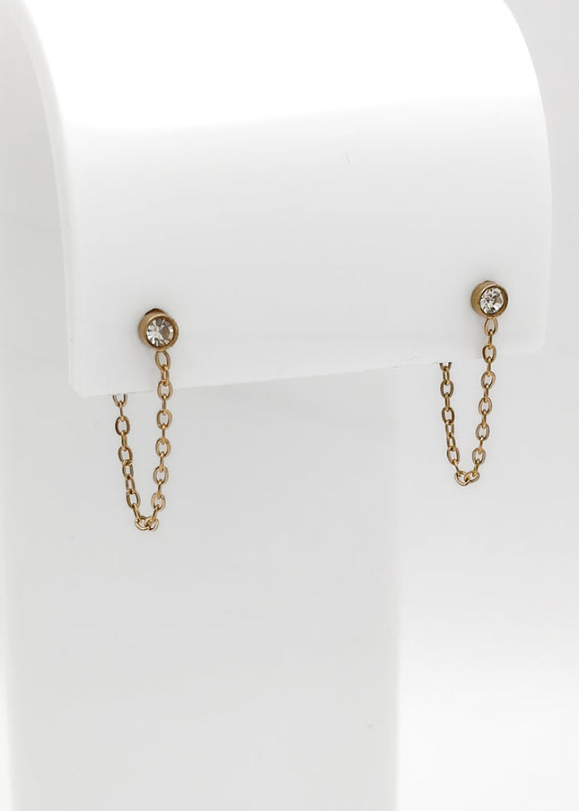 Bezel CZ Chain Loop Stud Earrings