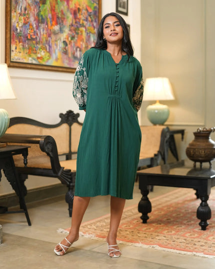 Emerald Crinkle Dress
