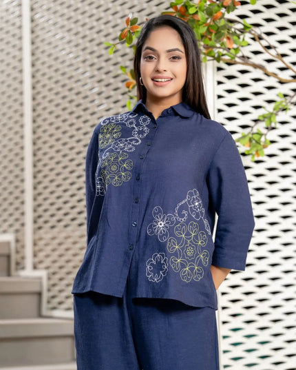 Embroidery Pants and Blouse  Set