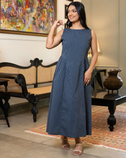 Gathered Striped Maxi Dress