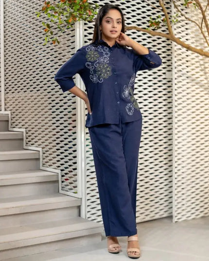 Embroidery Pants and Blouse  Set