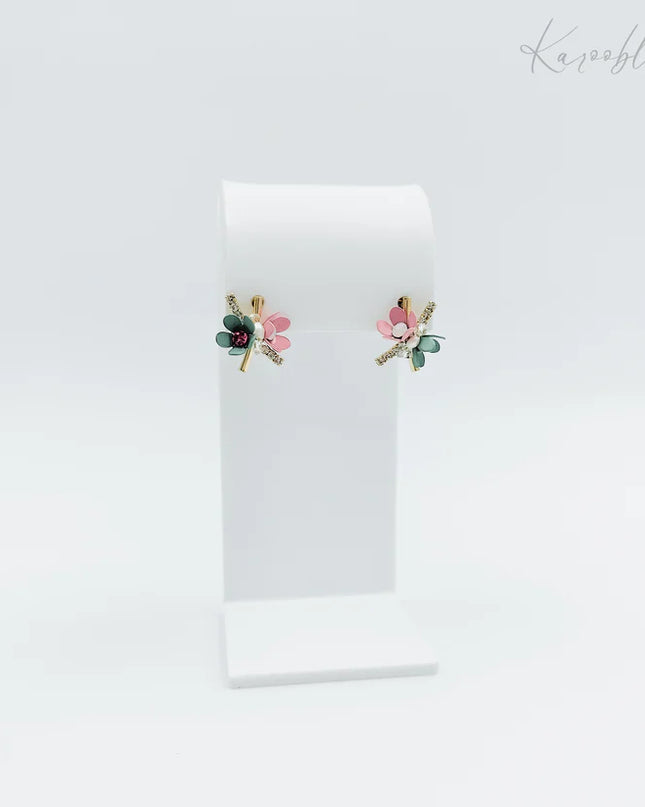 Gold Plated Pastel Floral Stud Earrings