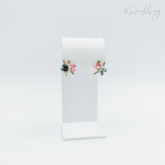 Gold Plated Pastel Floral Stud Earrings