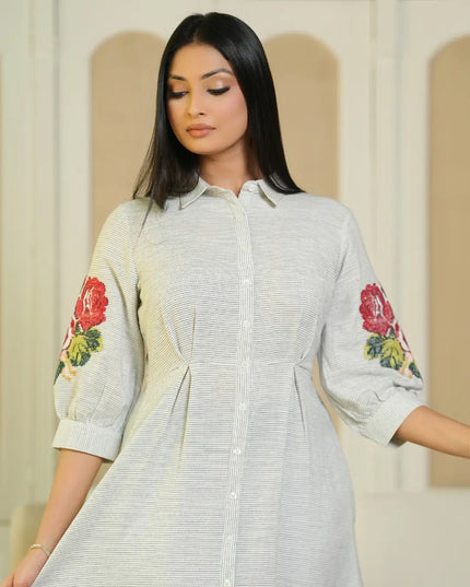 Rose Embroidery Shirt Dress