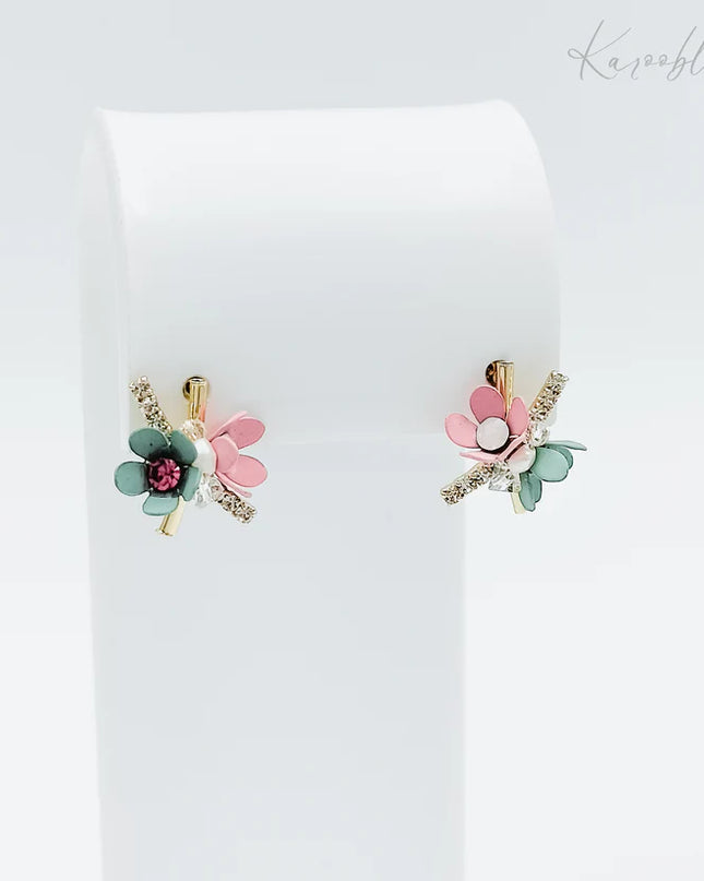Gold Plated Pastel Floral Stud Earrings