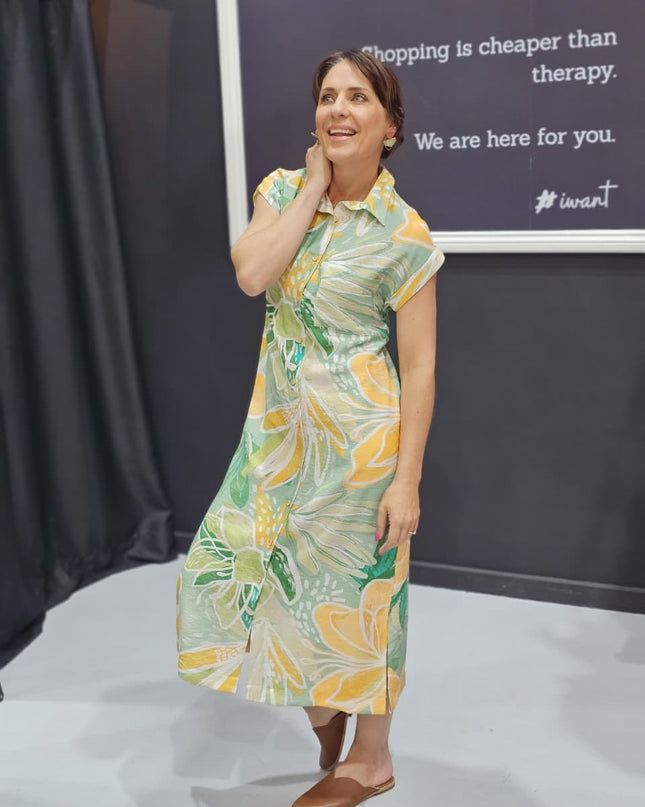 Charlotte Dress - Green and Yellow Floral