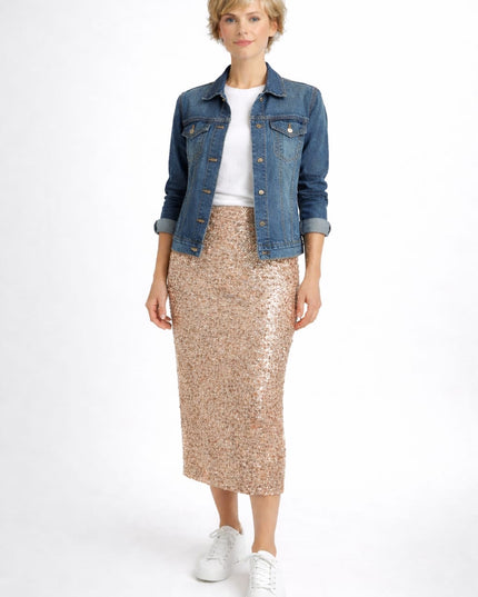 Sequin Stretch Skirt - Nude