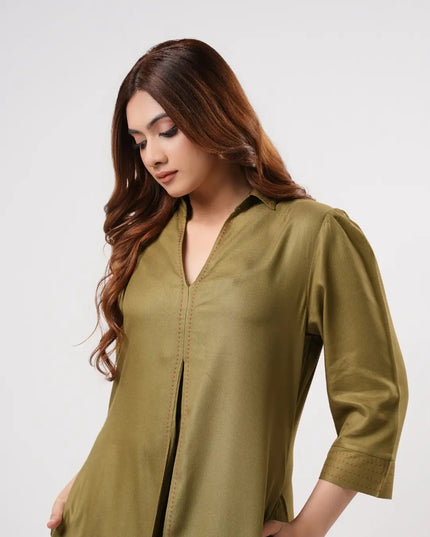 Olive Pleated Dress