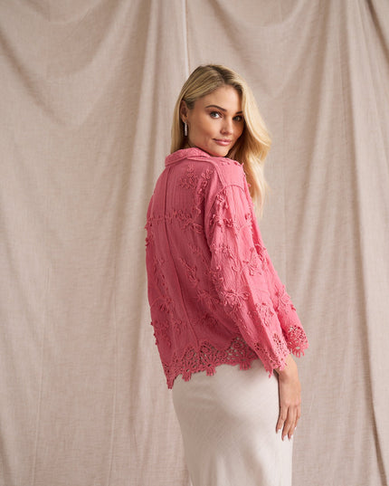 Vine Cotton Blouse - Pink