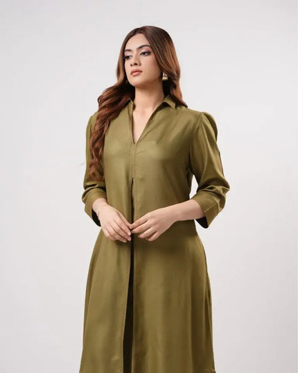 Olive Pleated Dress