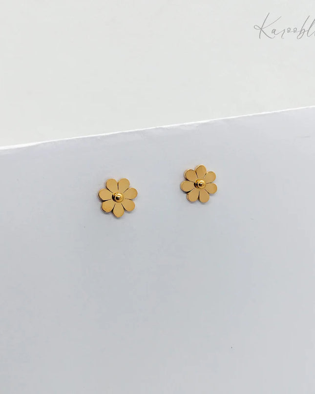 Gold Plated Small Daisy Stud Earrings 18K