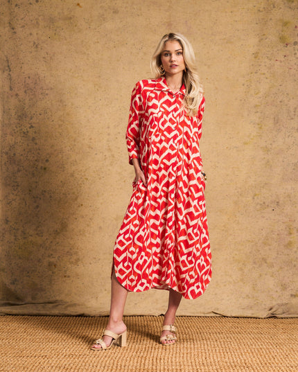 Liza Shirt Dress In Tangerine Ikat