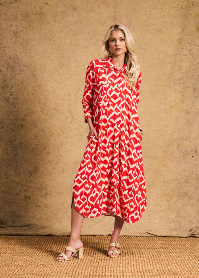 Liza Shirt Dress In Tangerine Ikat