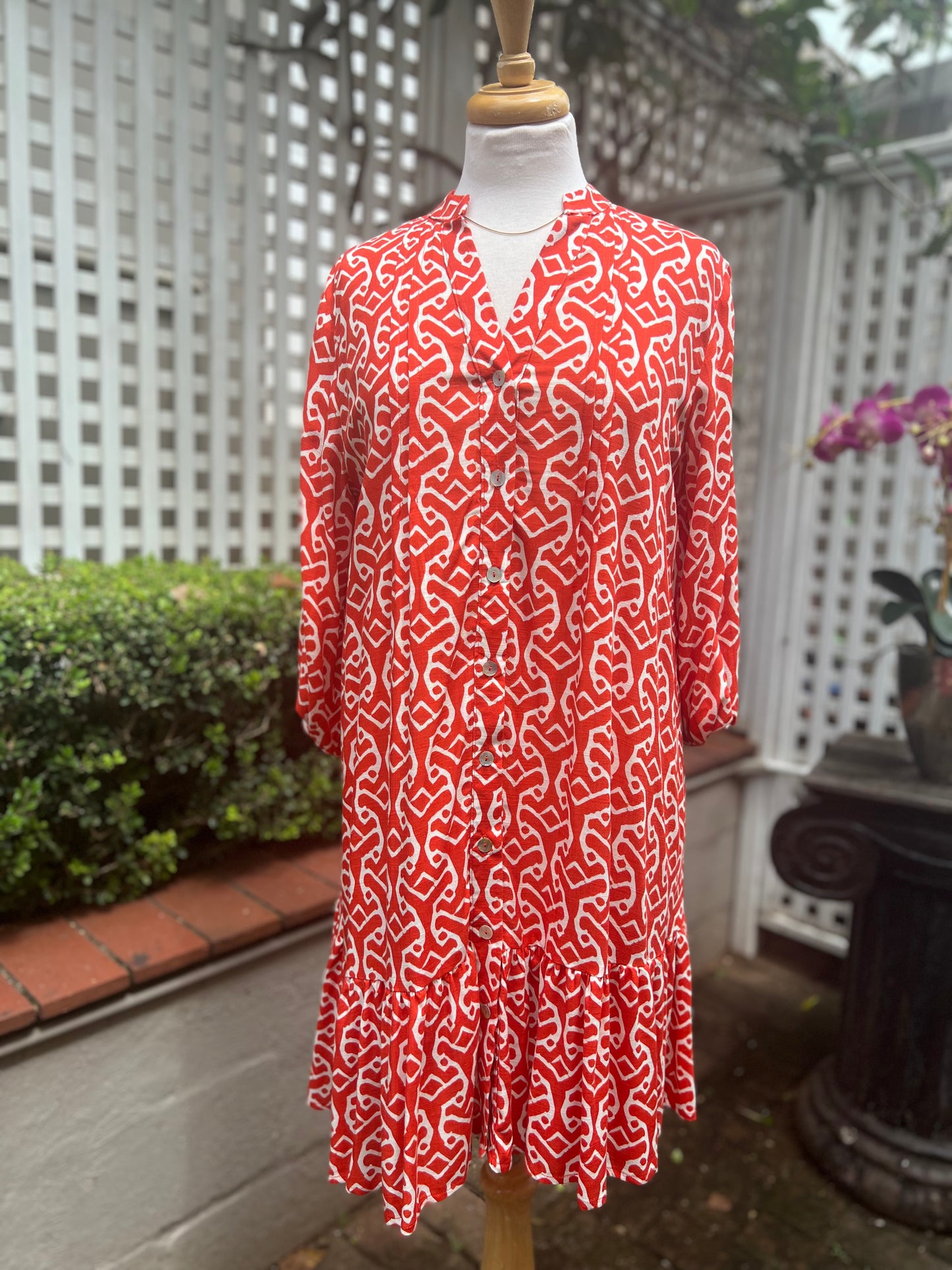 Pintuck Tier Dress - Tangerine