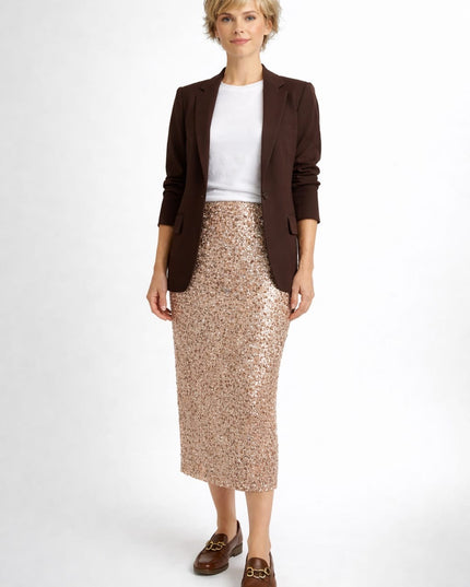 Sequin Stretch Skirt - Nude