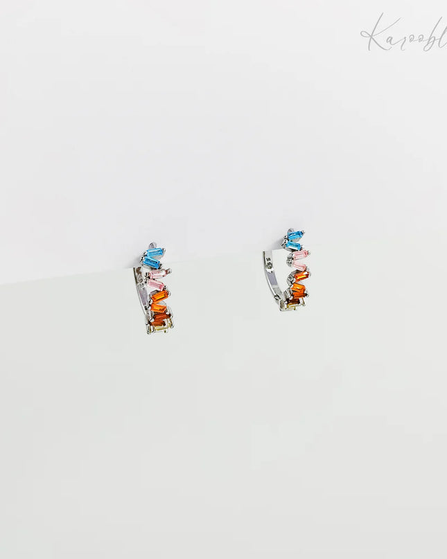 Sterling Silver Colorful Baguette Hoop Earrings