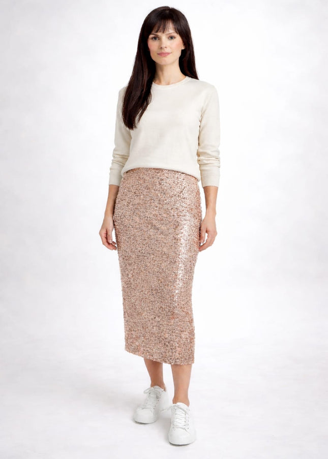 Sequin Stretch Skirt - Nude