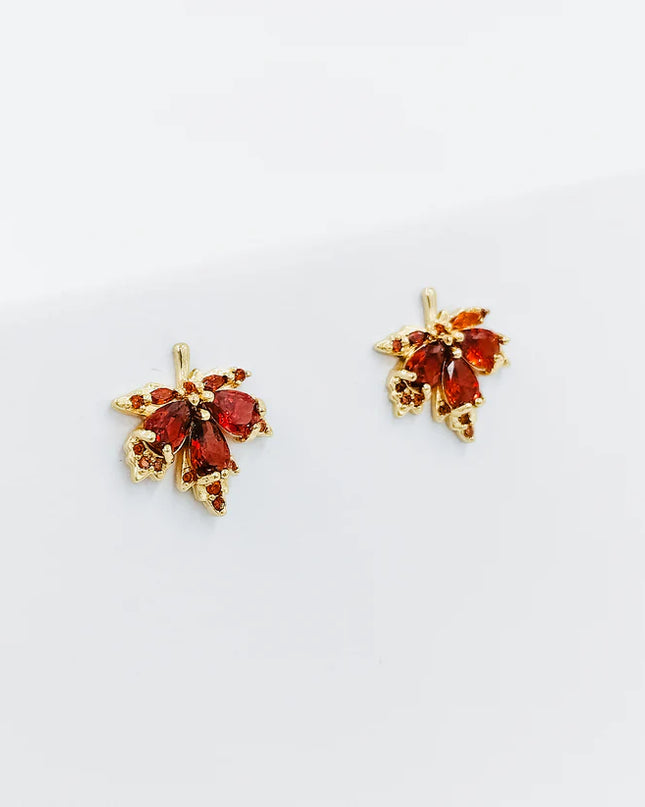 Gold Plated Autumn Leaves Stud Earrings