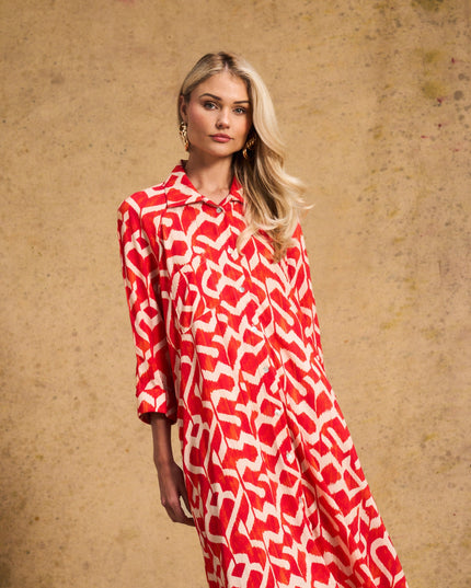 Liza Shirt Dress In Tangerine Ikat