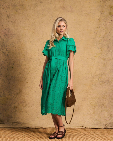 Fria Cotton Anglaise Dress - Green