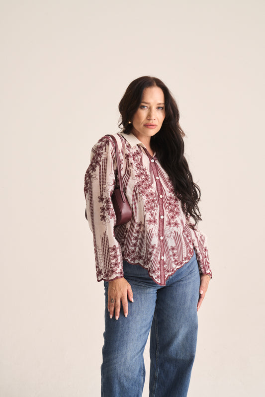 Wine Embroidered Shirt