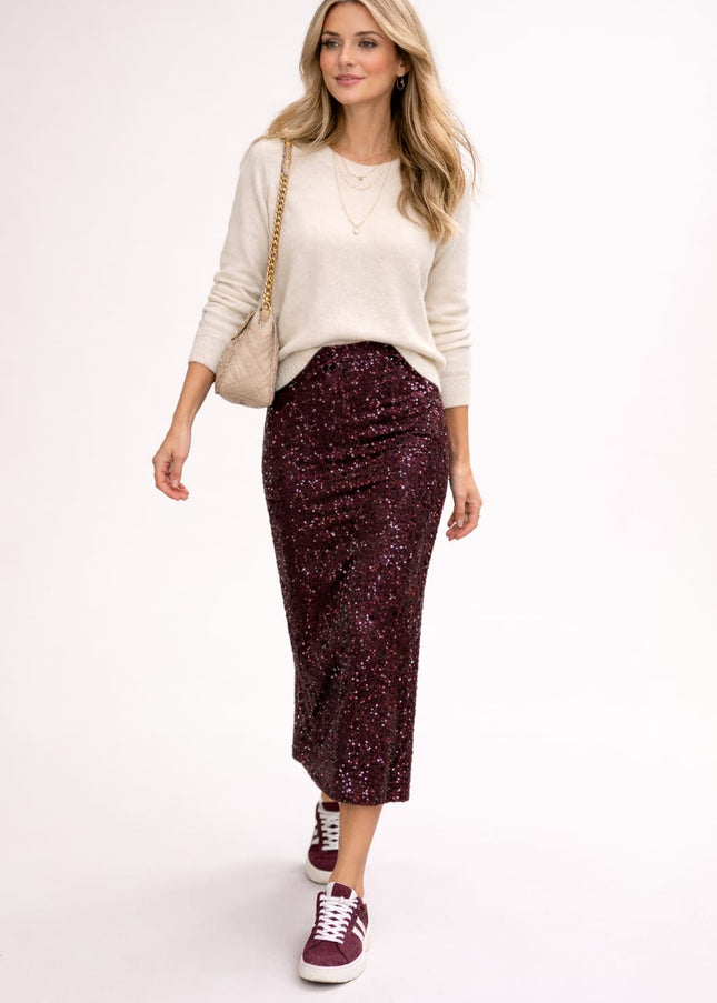 Sequin Stretch Skirt - Chocolate