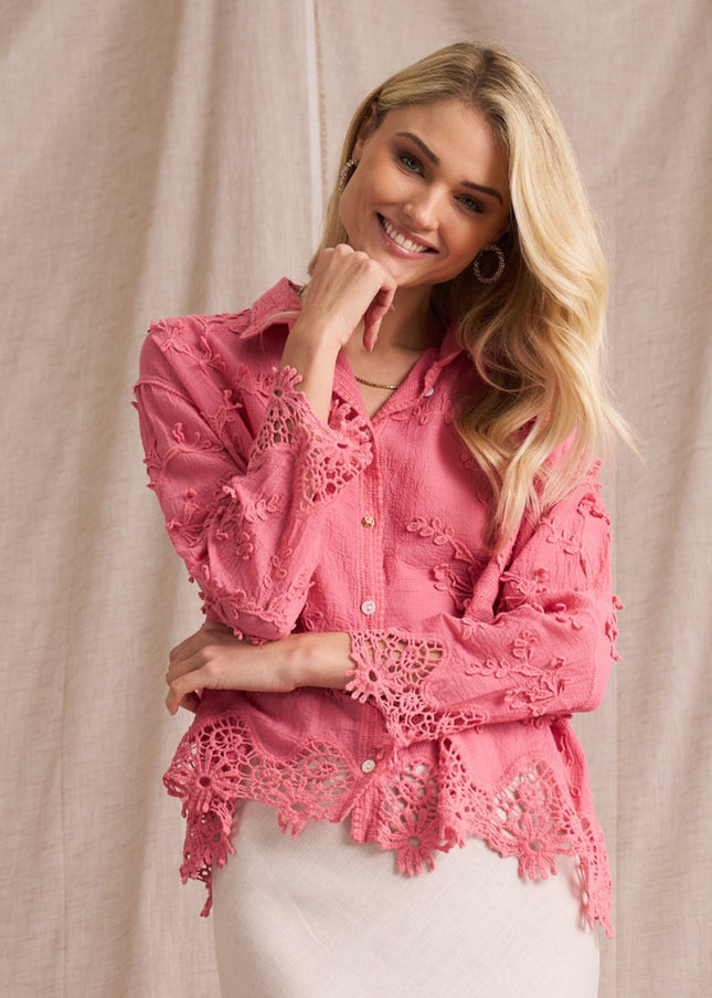Vine Cotton Blouse - Pink