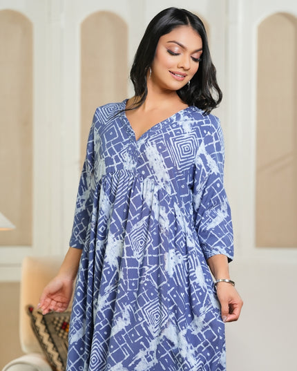 Abstract Pattern Dress - Blue