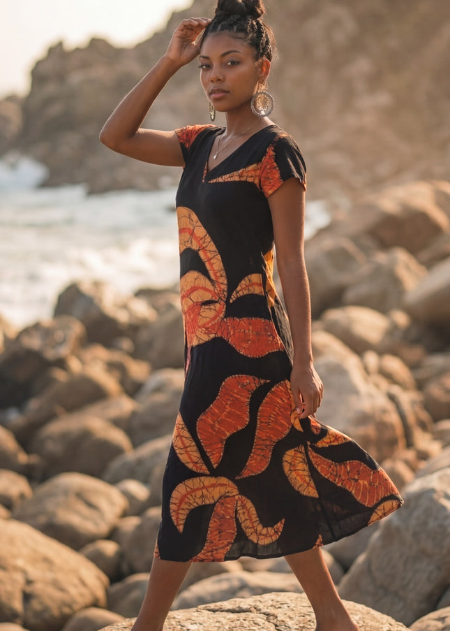 Orange Leaf Maxi Dress