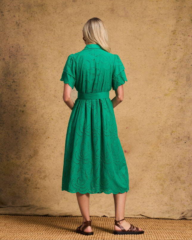 Fria Cotton Anglaise Dress - Green