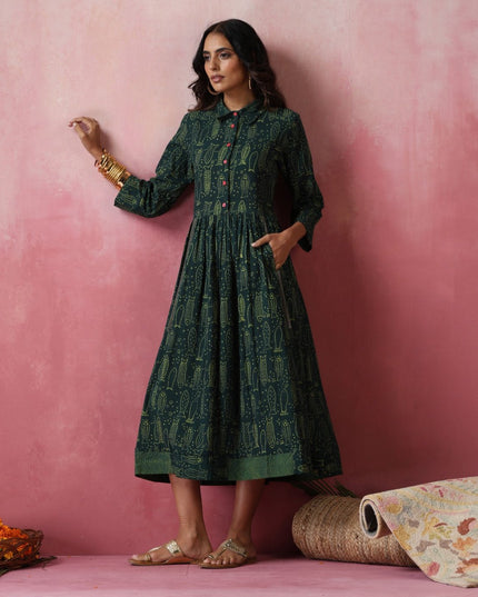 Olive Block Print  Dress