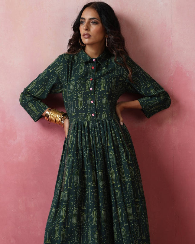 Olive Block Print  Dress