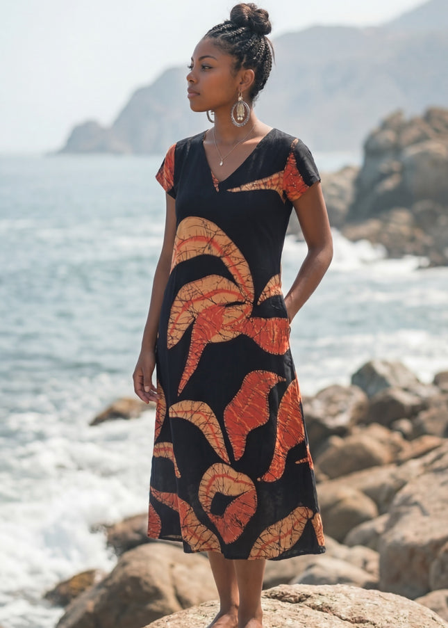 Orange Leaf Maxi Dress