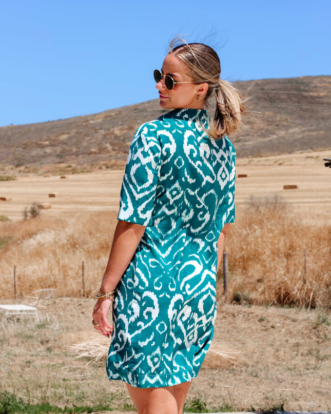 Maia Teal Ikat Dress