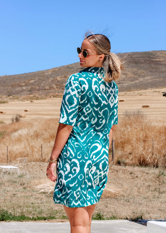 Maia Teal Ikat Dress