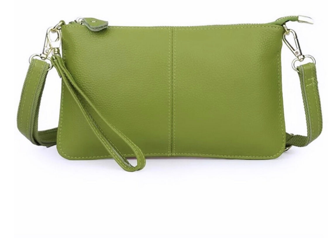 Genuine Leather Lime Green Clutch