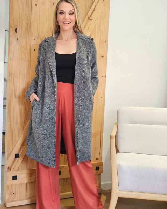 Jemma Coat - Black and White Herringbone