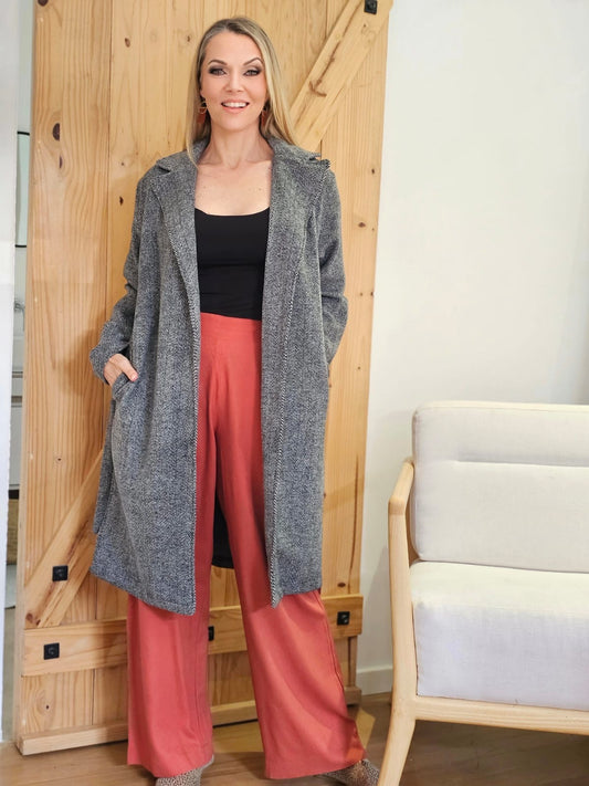 Jemma Coat - Black and White Herringbone